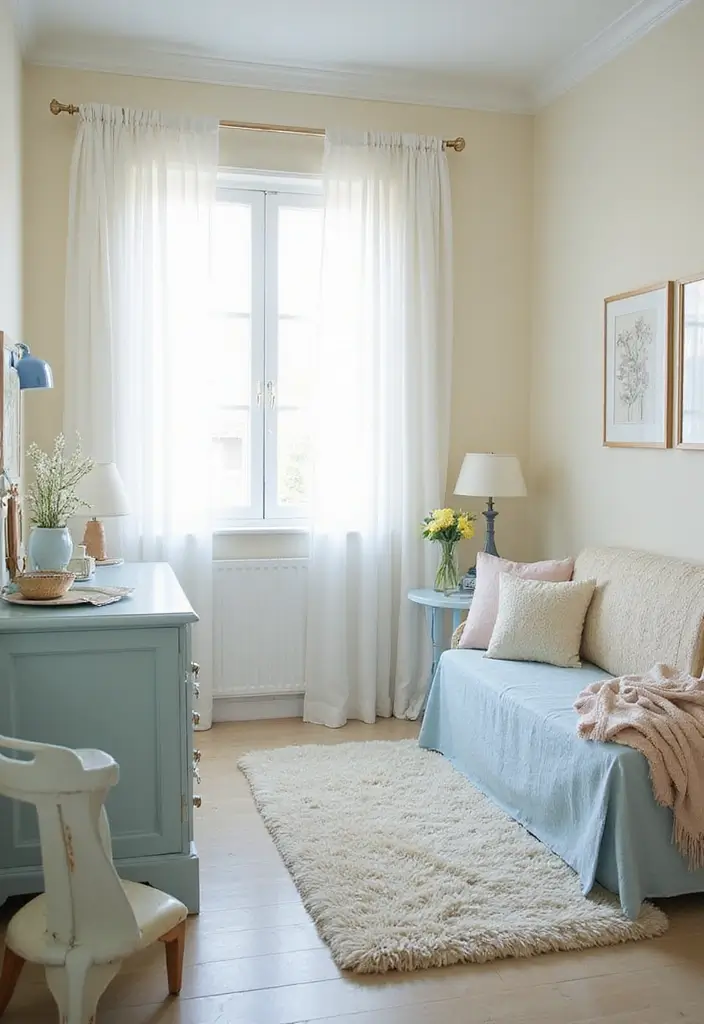 29 Cream and Blue Bedroom Designs That Are Soft & Dreamy - 15. Soft Pastel Escape