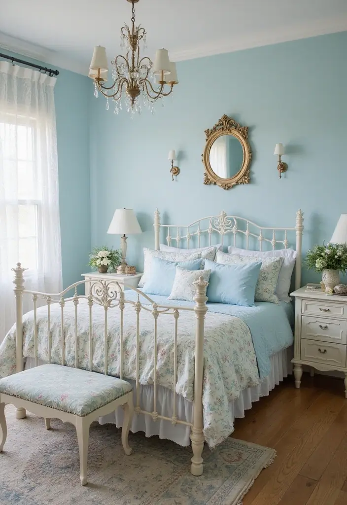 29 Cream and Blue Bedroom Designs That Are Soft & Dreamy - 2. Vintage Elegance