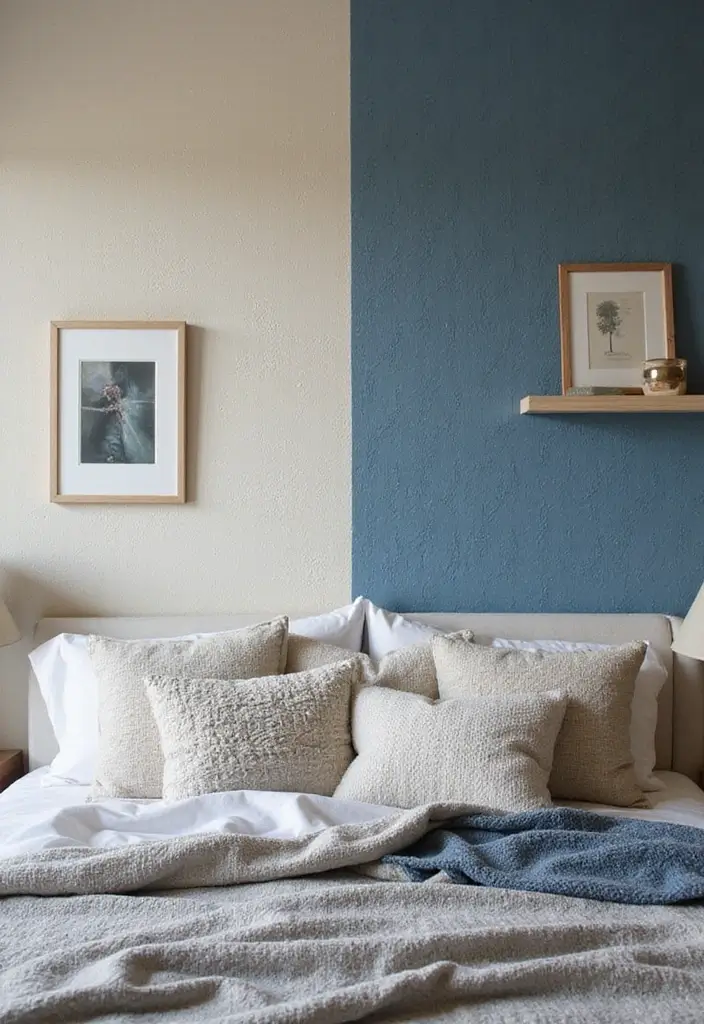 29 Cream and Blue Bedroom Designs That Are Soft & Dreamy - 20. Textured Wall Accents