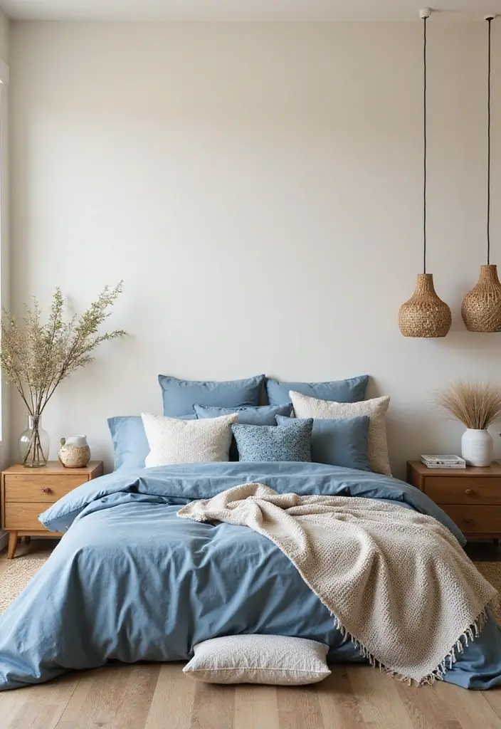 29 Cream and Blue Bedroom Designs That Are Soft & Dreamy - 22. Layered Neutrals