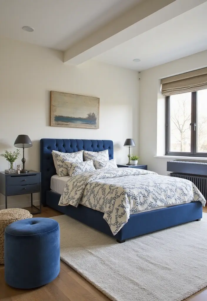 29 Cream and Blue Bedroom Designs That Are Soft & Dreamy - 25. Urban Escape