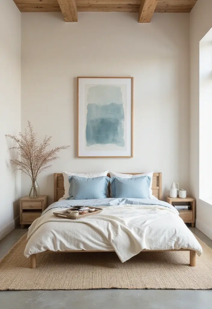 29 Cream and Blue Bedroom Designs That Are Soft & Dreamy - 28. Serene Zen Space