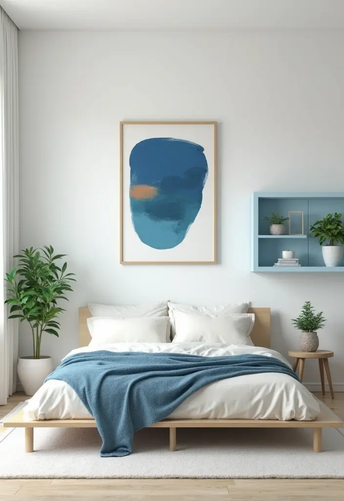 29 Cream and Blue Bedroom Designs That Are Soft & Dreamy - 3. Minimalist Serenity