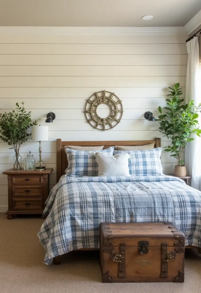 29 Cream and Blue Bedroom Designs That Are Soft & Dreamy - 7. Farmhouse Comfort