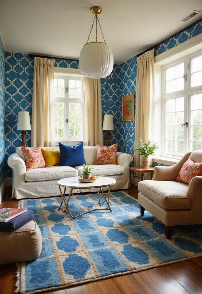 29 Cream and Blue Bedroom Designs That Are Soft & Dreamy - 8. Retro Vibes