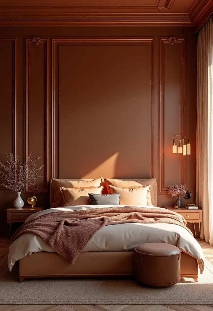 29 Dark Bedroom Wall Colors That Create a Moody and Relaxing Space - 26. Burnished Copper