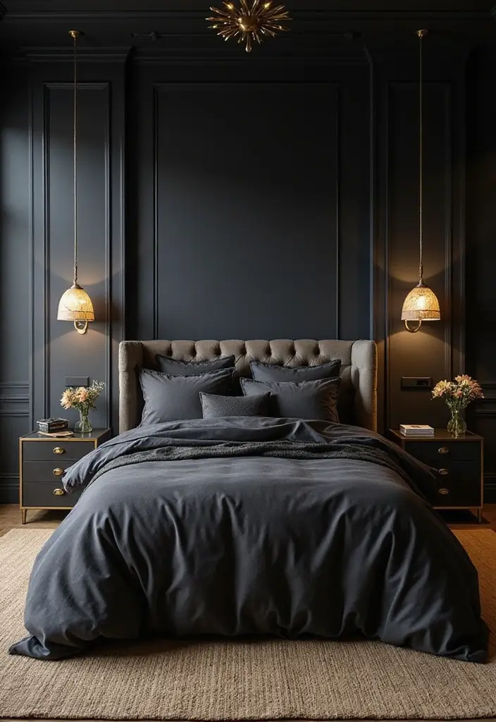 29 Dark Bedroom Wall Colors That Create a Moody and Relaxing Space - 4. Charcoal Black