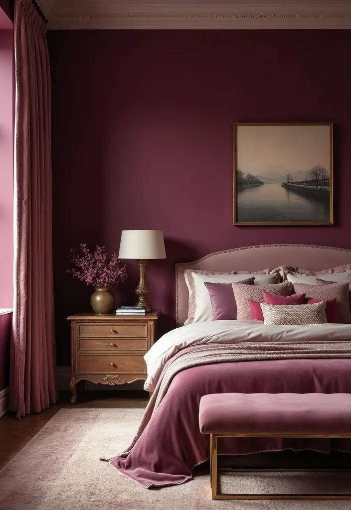 29 Dark Bedroom Wall Colors That Create a Moody and Relaxing Space - 5. Deep Plum