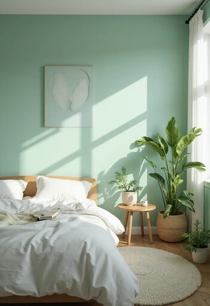 29 Light Green Walls Bedroom Ideas That Are Fresh & Calming - 1. Soft Mint Serenity
