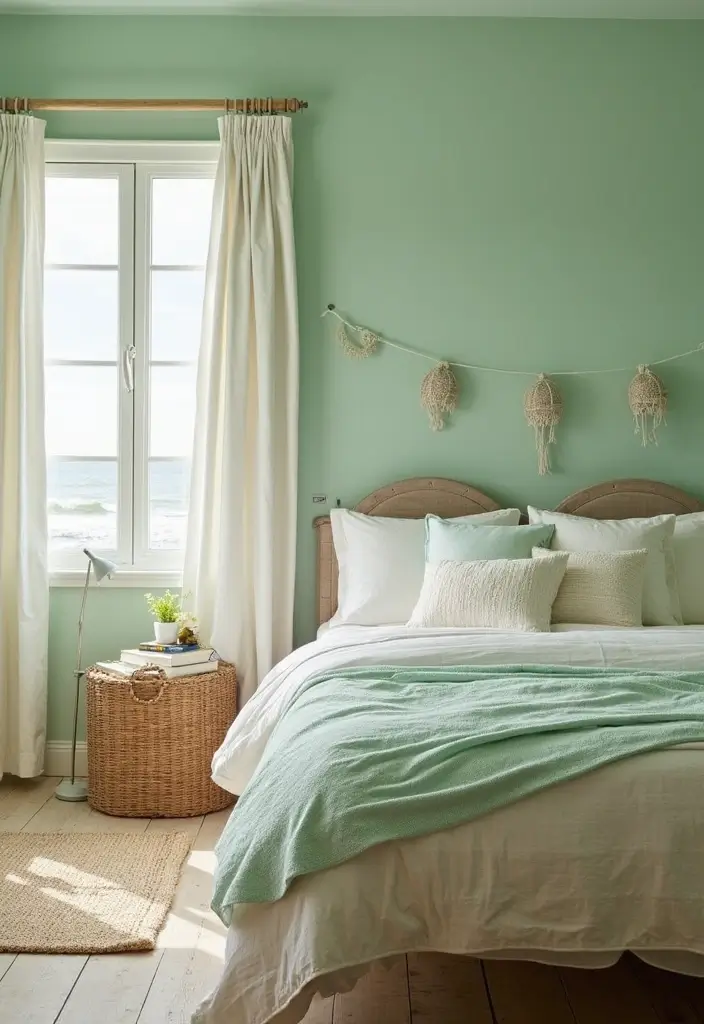 29 Light Green Walls Bedroom Ideas That Are Fresh & Calming - 10. Coastal Retreat