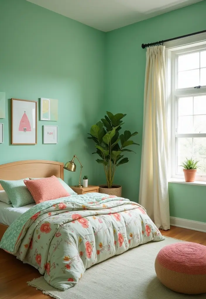 29 Light Green Walls Bedroom Ideas That Are Fresh & Calming - 13. Playful Patterns
