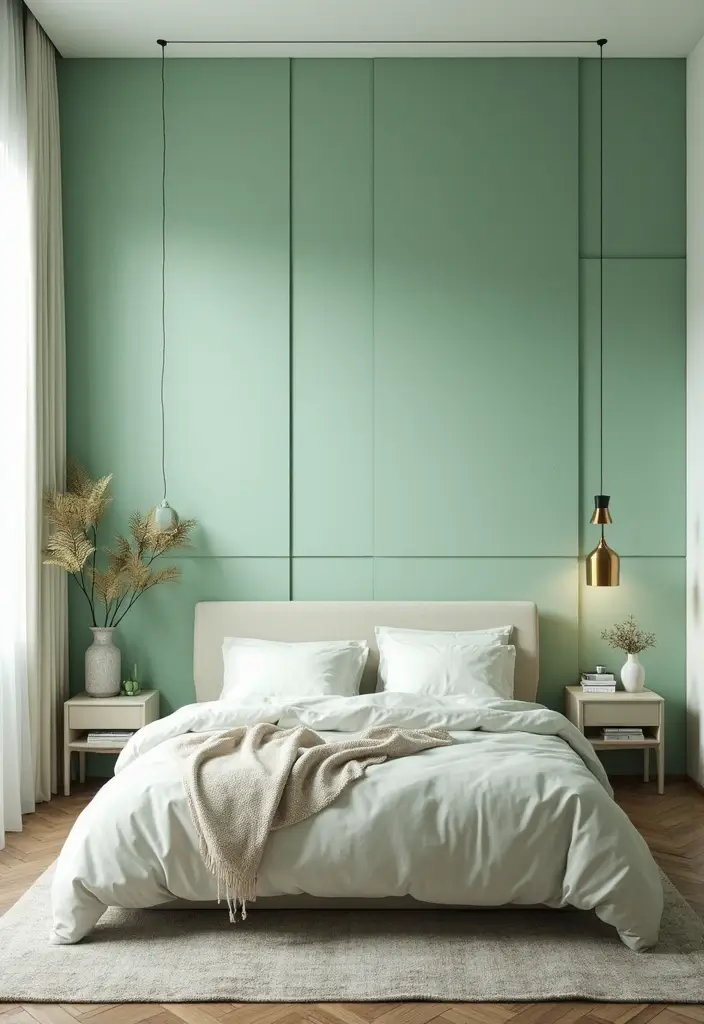 29 Light Green Walls Bedroom Ideas That Are Fresh & Calming - 14. Textured Wall Panels