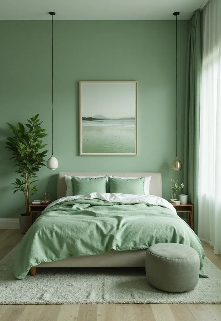 29 Light Green Walls Bedroom Ideas That Are Fresh & Calming - 17. Layering Greens