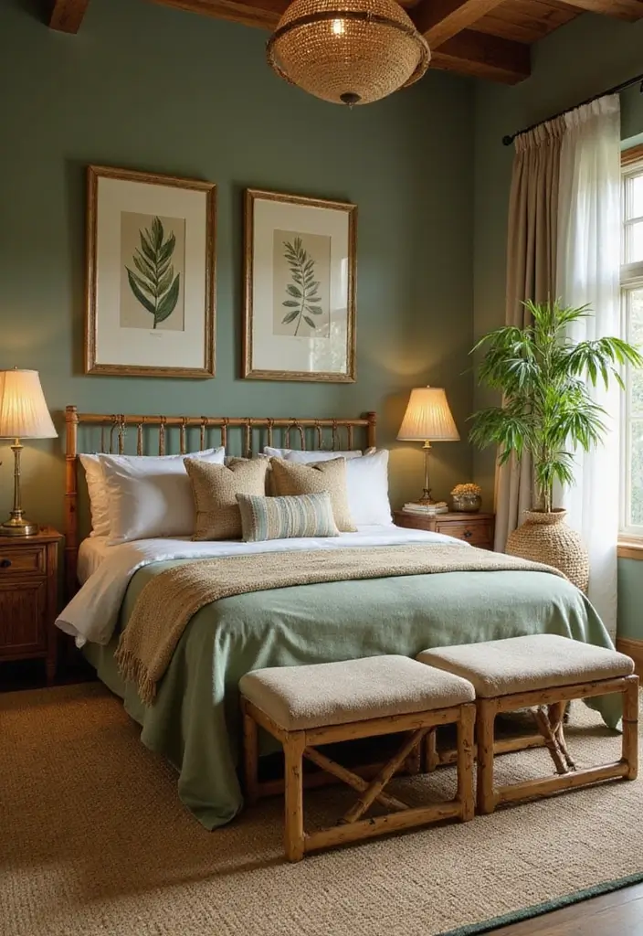 29 Light Green Walls Bedroom Ideas That Are Fresh & Calming - 2. Nature-Inspired Oasis