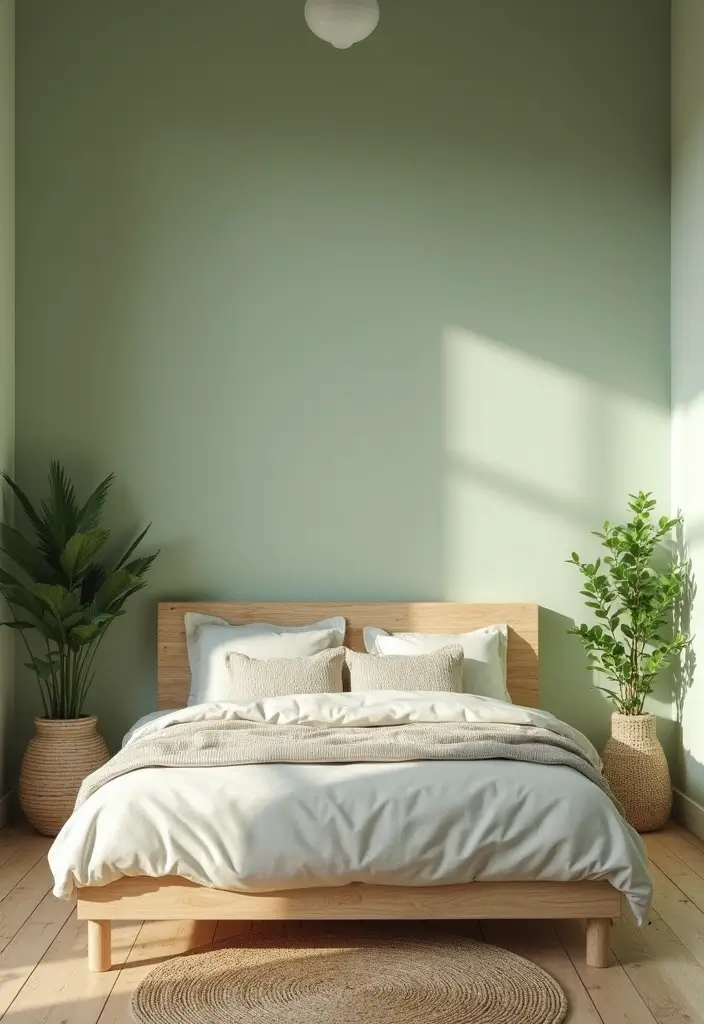 29 Light Green Walls Bedroom Ideas That Are Fresh & Calming - 20. Incorporating Natural Materials