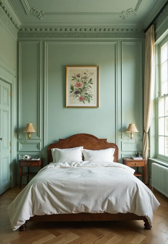 29 Light Green Walls Bedroom Ideas That Are Fresh & Calming - 26. Chinoiserie Influence