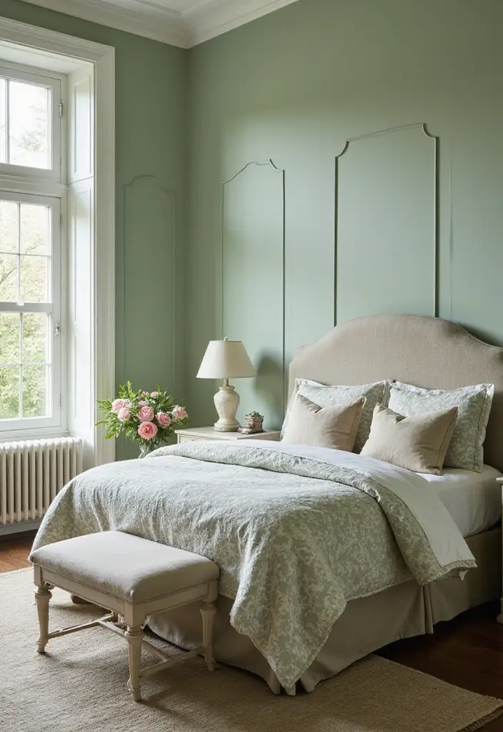 29 Light Green Walls Bedroom Ideas That Are Fresh & Calming - 27. Refined Elegance