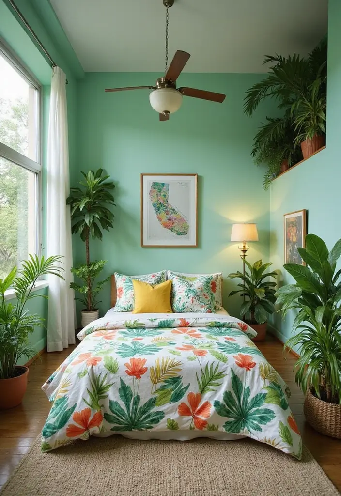 29 Light Green Walls Bedroom Ideas That Are Fresh & Calming - 5. Tropical Paradise