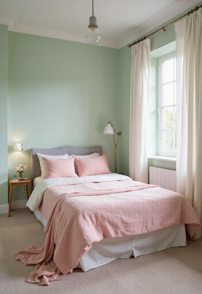 29 Light Green Walls Bedroom Ideas That Are Fresh & Calming - 6. Light Green and Pinks