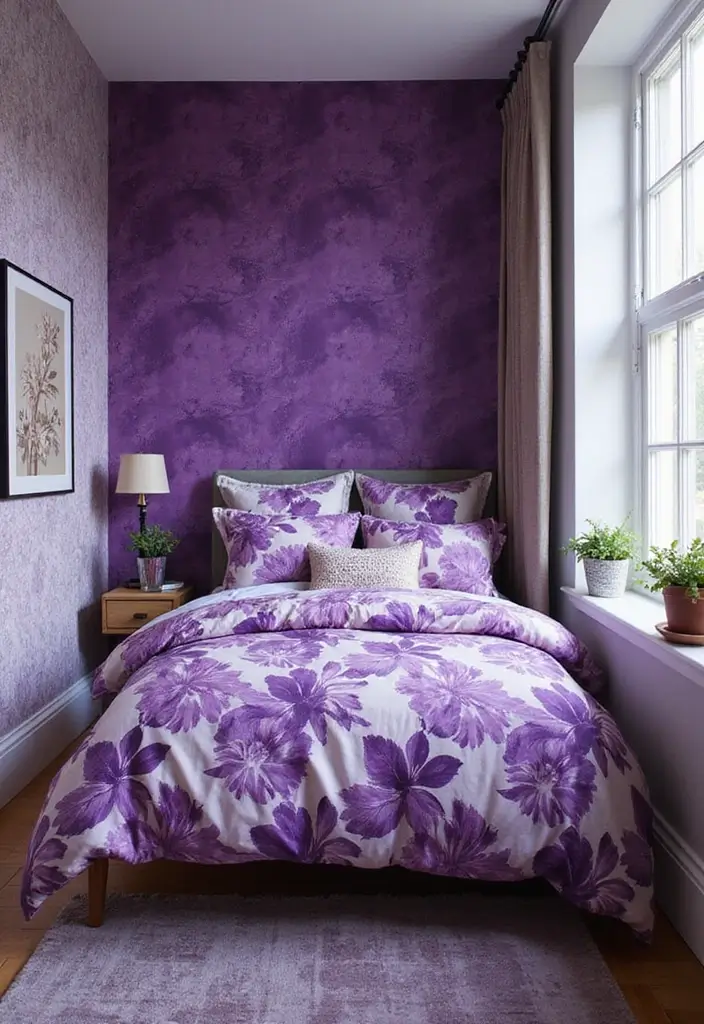 29 Purple Paint Colors Bedroom Ideas That Add Depth and Serenity - 11. Bold Purple Patterns