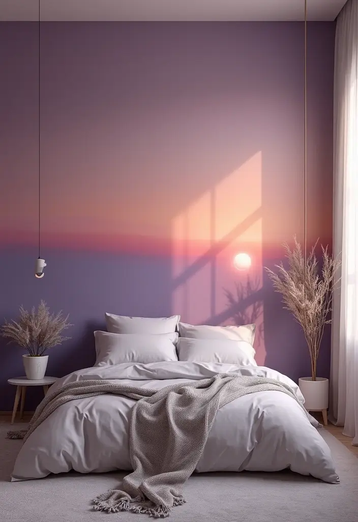 29 Purple Paint Colors Bedroom Ideas That Add Depth and Serenity - 14. Sunset Purple Gradient