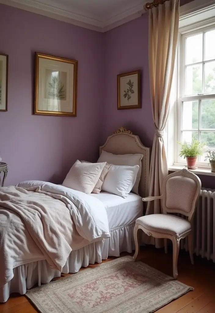 29 Purple Paint Colors Bedroom Ideas That Add Depth and Serenity - 18. Vintage Purple Charm