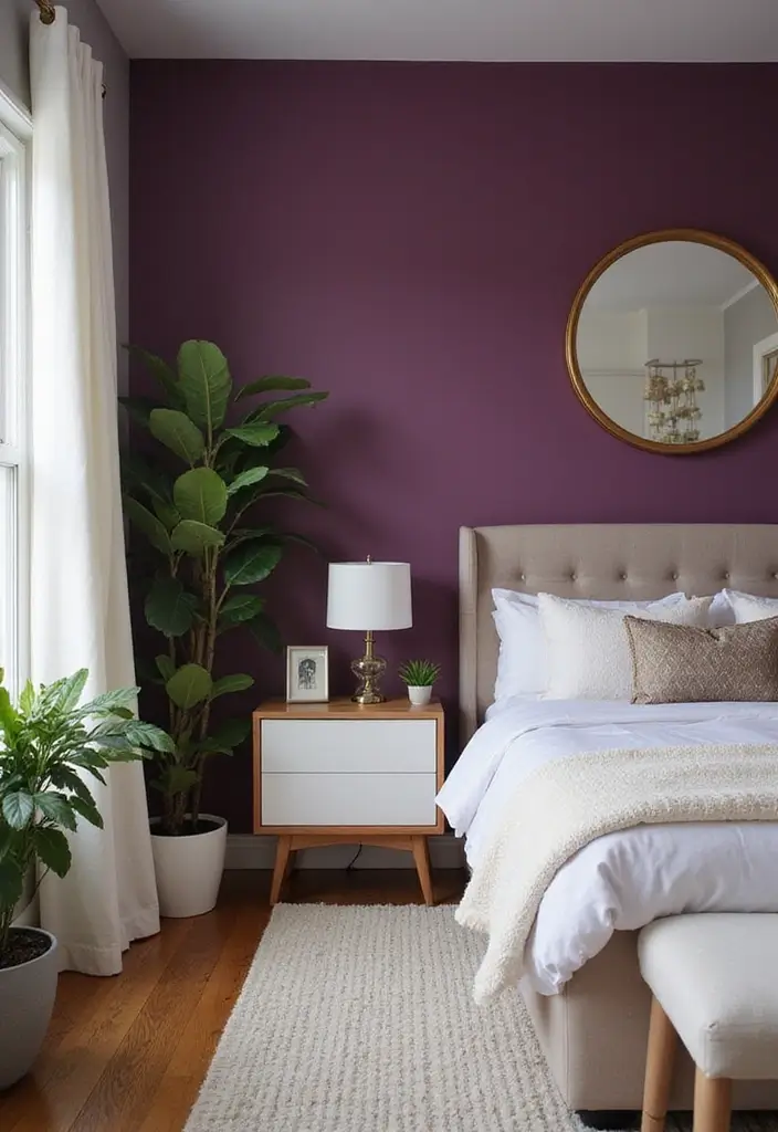 29 Purple Paint Colors Bedroom Ideas That Add Depth and Serenity - 2. Deep Amethyst Accent Wall