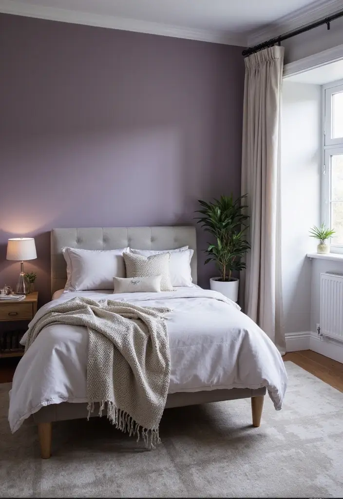 29 Purple Paint Colors Bedroom Ideas That Add Depth and Serenity - 22. Subtle Purple Grayscale