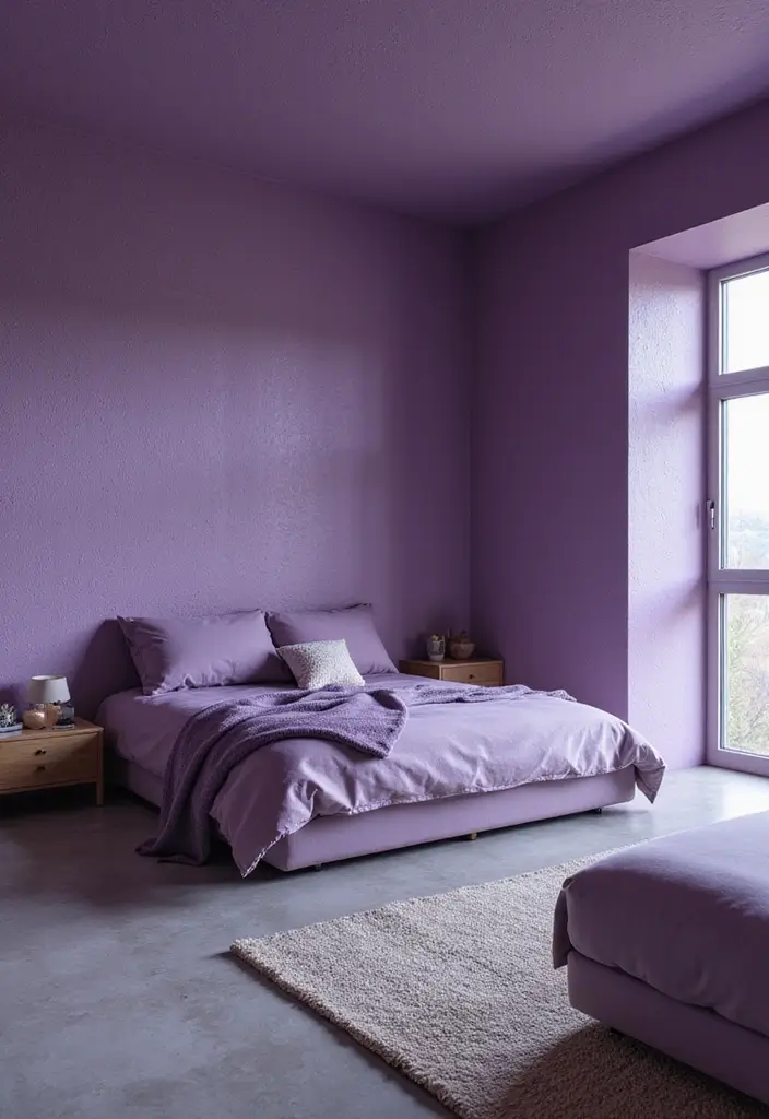 29 Purple Paint Colors Bedroom Ideas That Add Depth and Serenity - 24. Textured Purple Walls