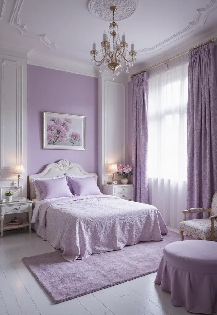 29 Purple Paint Colors Bedroom Ideas That Add Depth and Serenity - 25. Soft Purple and White Palette