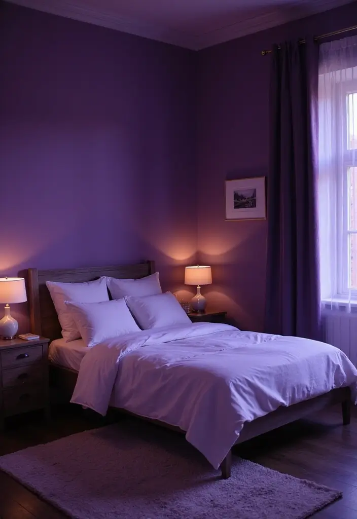 29 Purple Paint Colors Bedroom Ideas That Add Depth and Serenity - 5. Midnight Purple Serenity