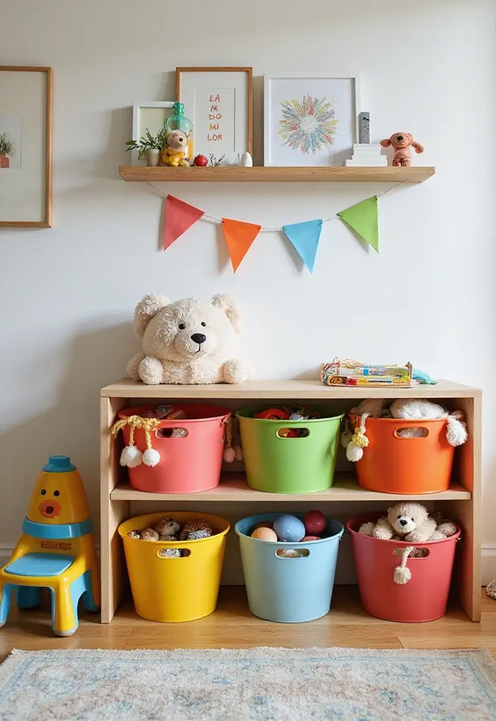 29 Shared Bedroom With Toddler Parents Ideas That Are Practical and Cozy - 15. Utilize Baskets and Bins for Toy Storage