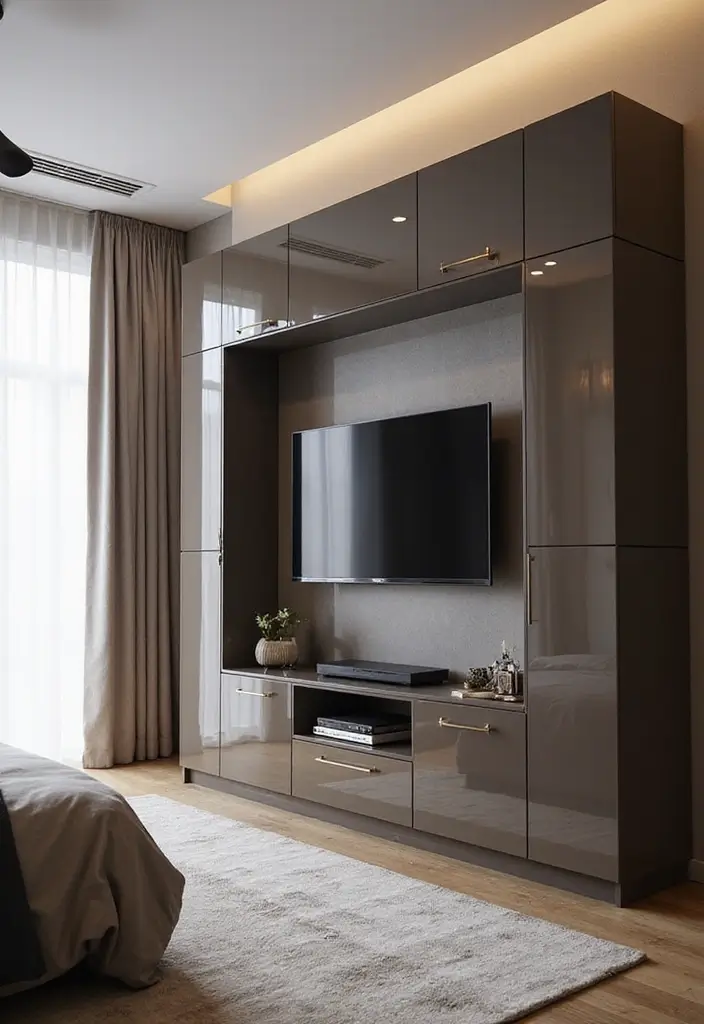29 TV Unit in Bedroom Ideas That Feel Organized and Stylish - 15. Sleek Modern Designs