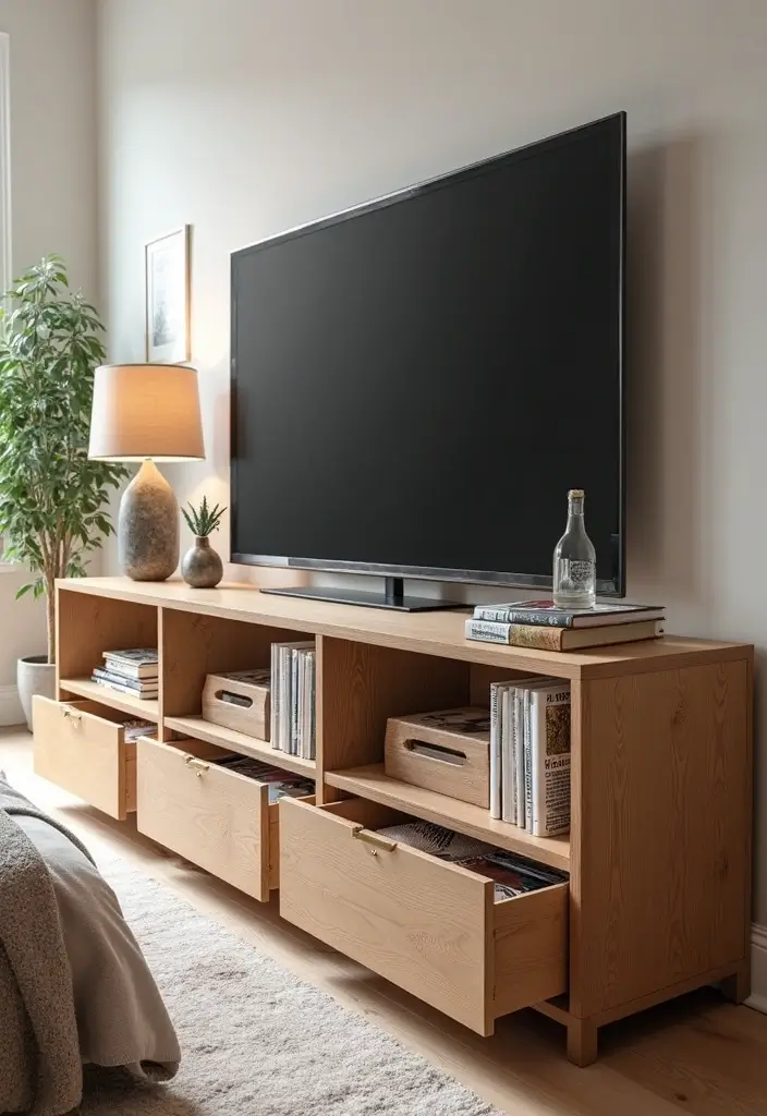 29 TV Unit in Bedroom Ideas That Feel Organized and Stylish - 2. Multi-Function TV Stand