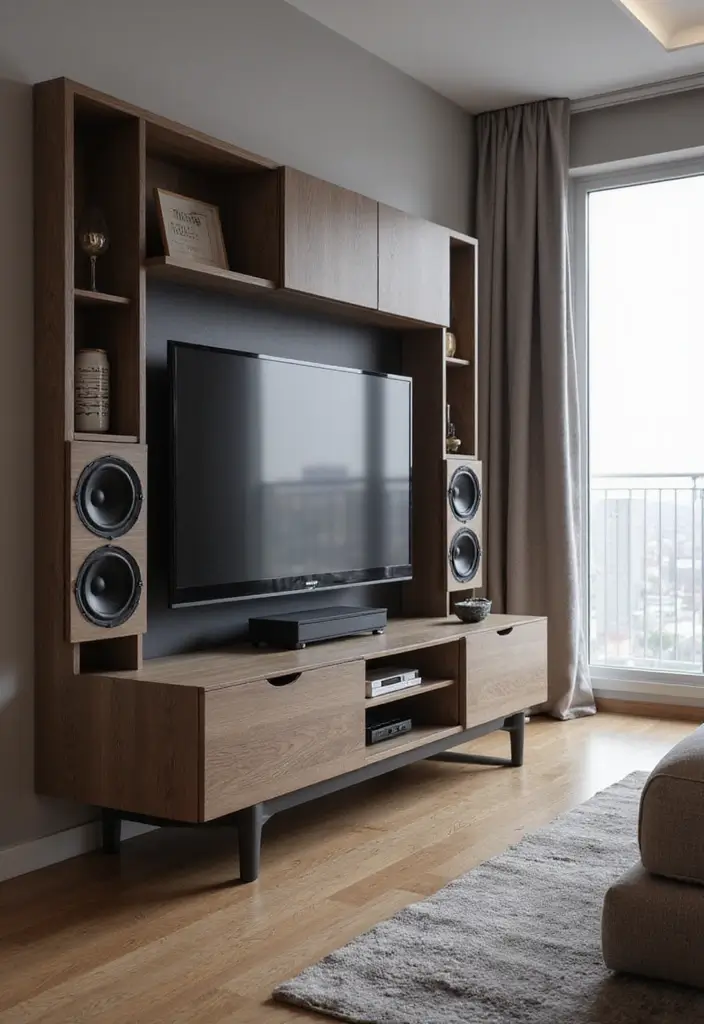 29 TV Unit in Bedroom Ideas That Feel Organized and Stylish - 20. Integrated Speaker Unit