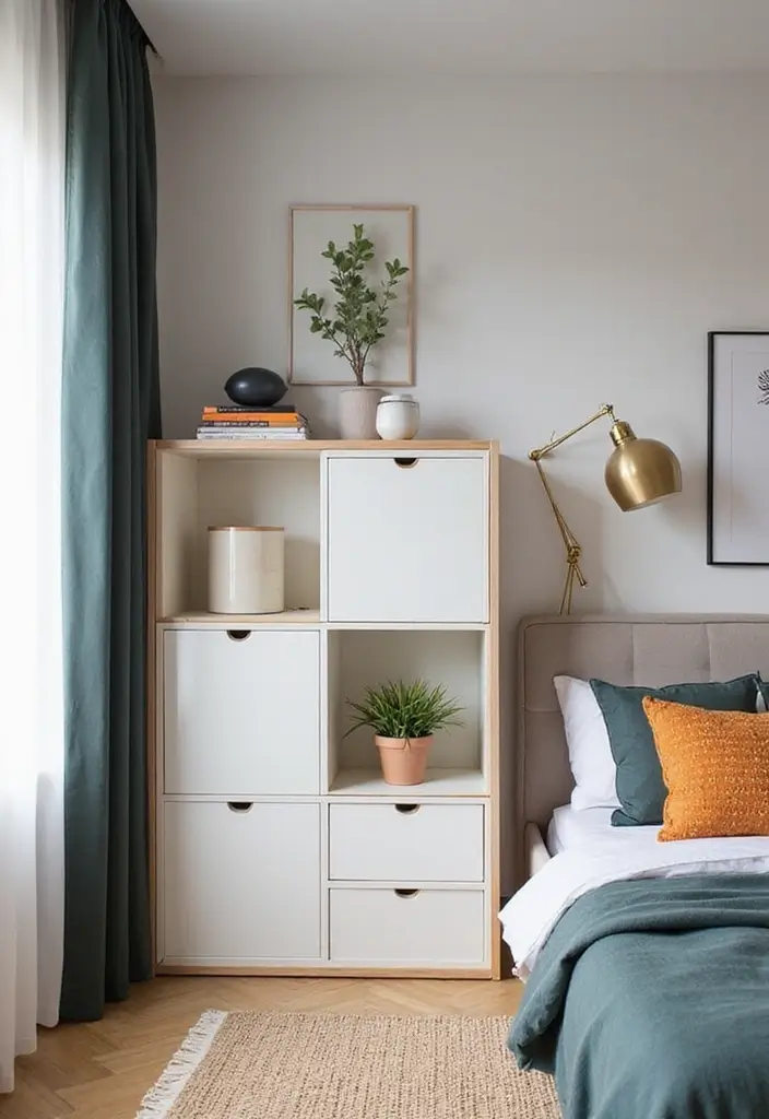 29 TV Unit in Bedroom Ideas That Feel Organized and Stylish - 25. Minimalist Cube Unit