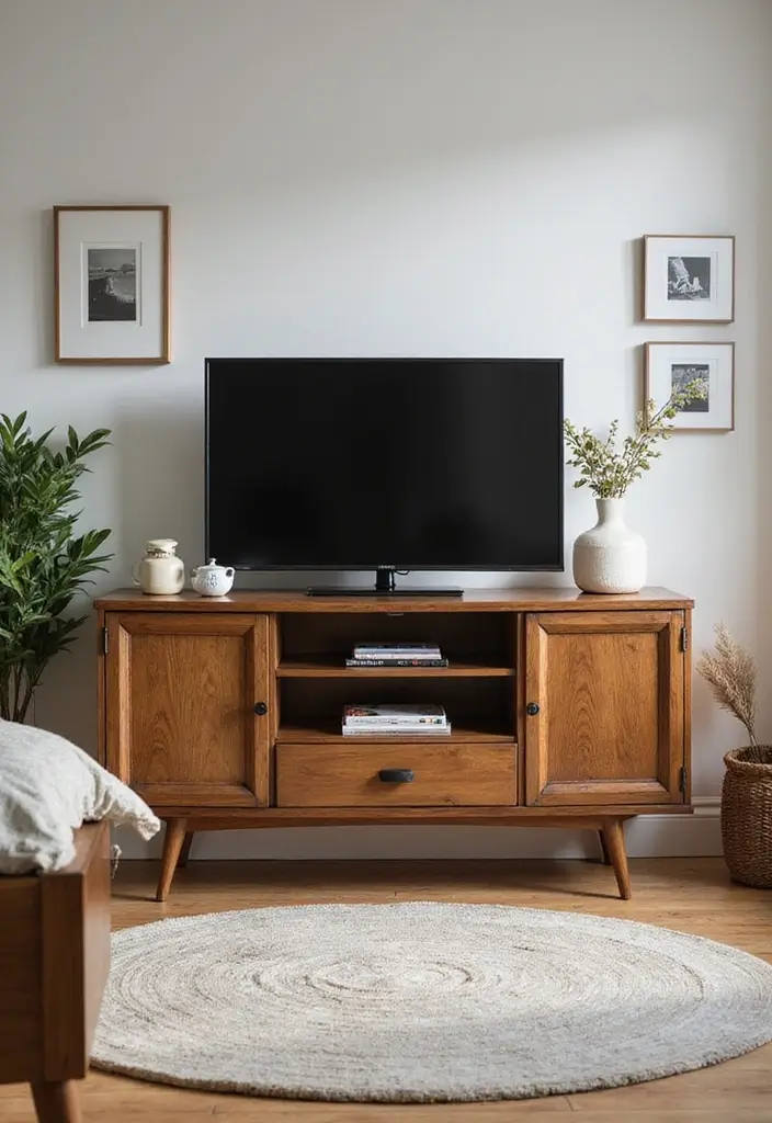 29 TV Unit in Bedroom Ideas That Feel Organized and Stylish - 6. Vintage-Style TV Stand