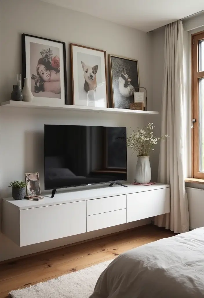 29 TV Unit in Bedroom Ideas That Feel Organized and Stylish - 9. Low-Profile TV Unit
