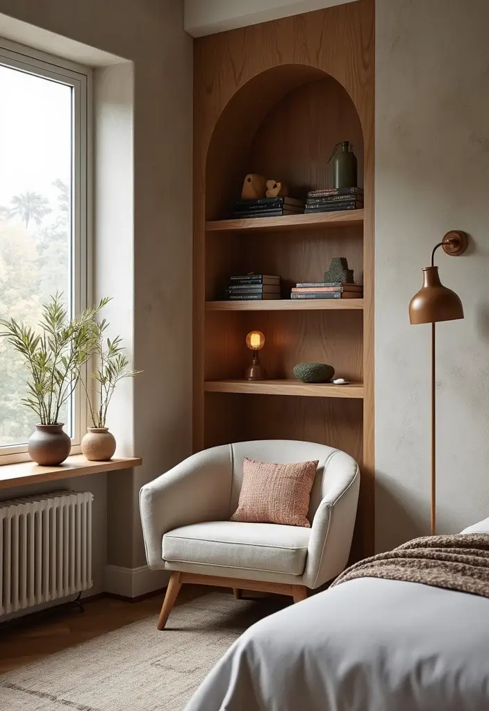 29 Wall Drop Design Bedroom Ideas That Look Sleek and Modern - 13. Accent Chair Wall Integration