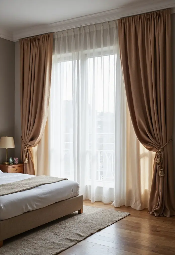 29 Wall Drop Design Bedroom Ideas That Look Sleek and Modern - 15. Floor-to-Ceiling Curtains