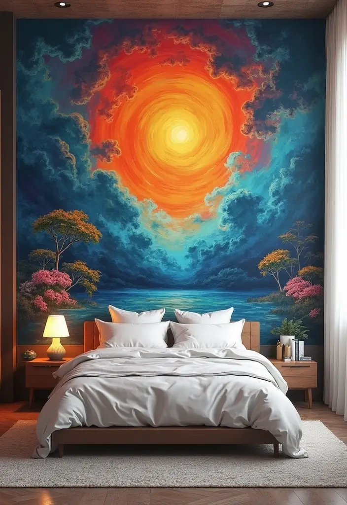 29 Wall Drop Design Bedroom Ideas That Look Sleek and Modern - 17. Escape with a Mural