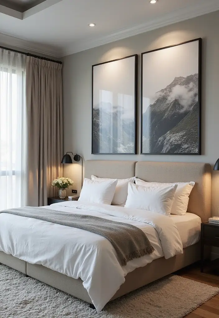 29 Wall Drop Design Bedroom Ideas That Look Sleek and Modern - 25. Oversized Canvas Prints