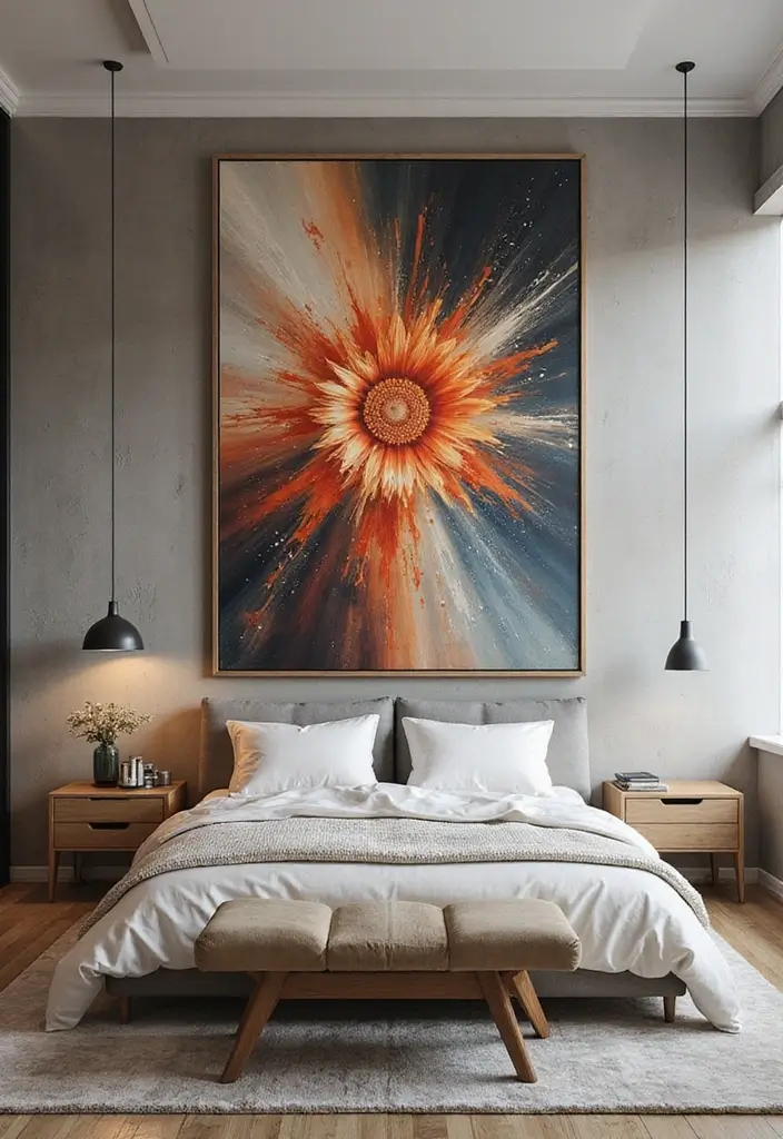 29 Wall Drop Design Bedroom Ideas That Look Sleek and Modern - 6. Statement Art Installations