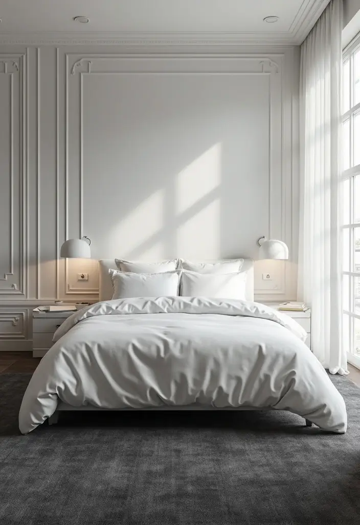 30 Dark Grey Carpet Bedroom Ideas That Feel Luxe & Modern - 10. Elegant All-White