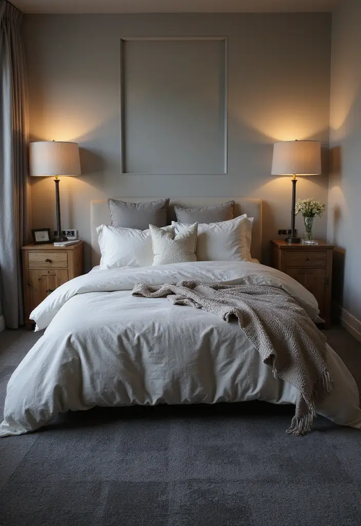 30 Dark Grey Carpet Bedroom Ideas That Feel Luxe & Modern - 16. Spa-like Serenity