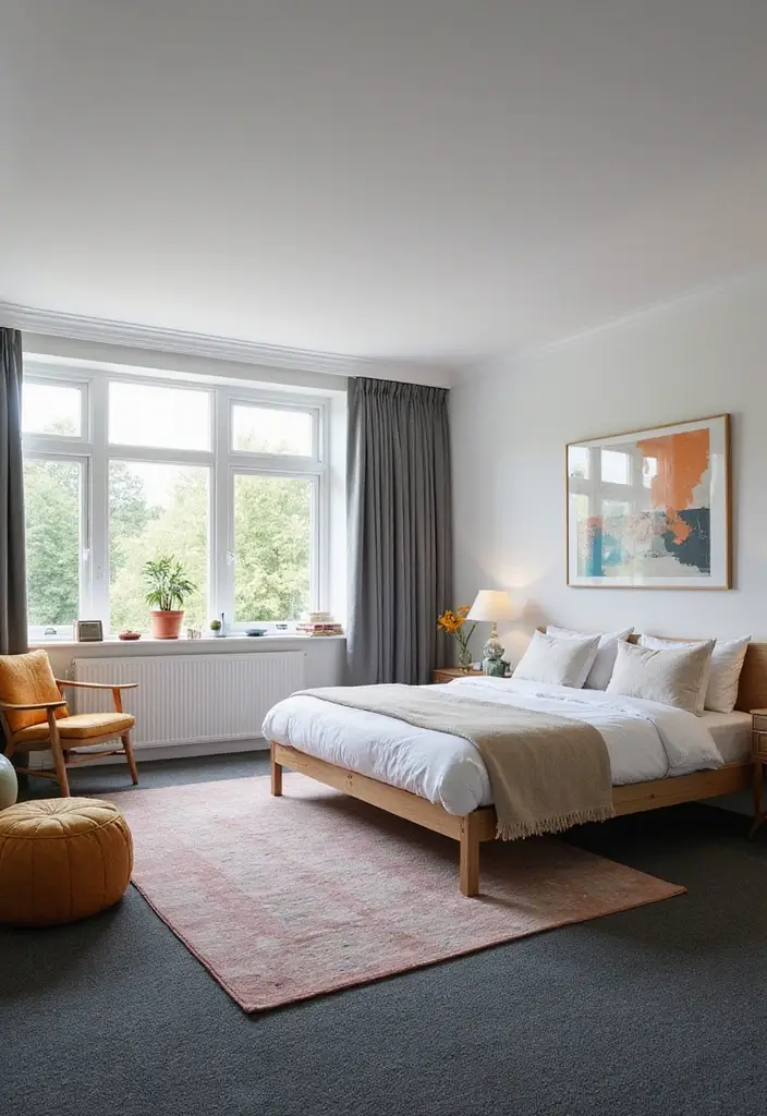 30 Dark Grey Carpet Bedroom Ideas That Feel Luxe & Modern - 17. Bright and Airy