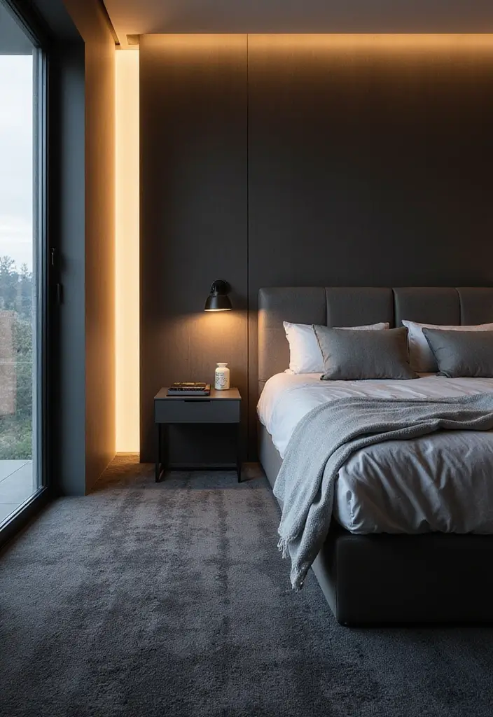 30 Dark Grey Carpet Bedroom Ideas That Feel Luxe & Modern - 23. Incorporate Technology