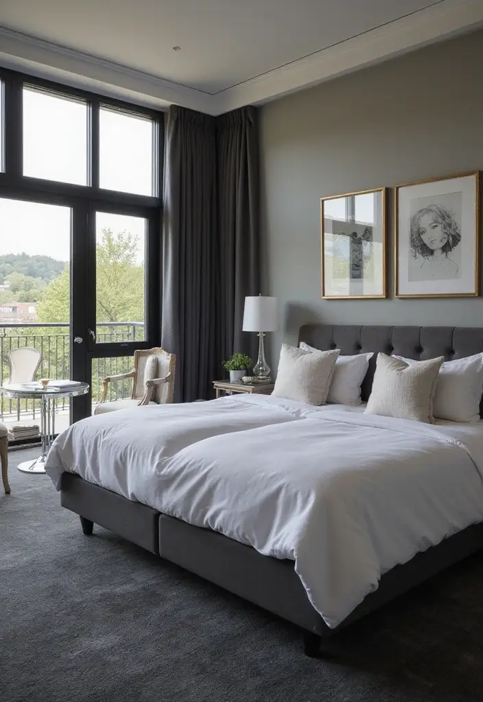 30 Dark Grey Carpet Bedroom Ideas That Feel Luxe & Modern - 24. Reflective Surfaces