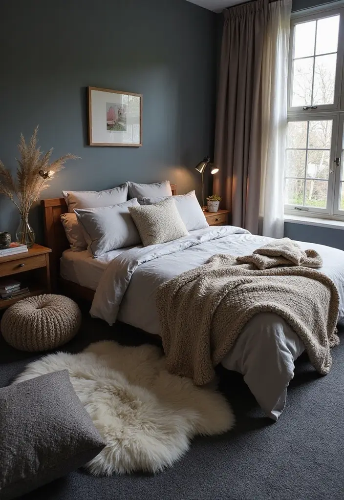 30 Dark Grey Carpet Bedroom Ideas That Feel Luxe & Modern - 25. Layering Textures