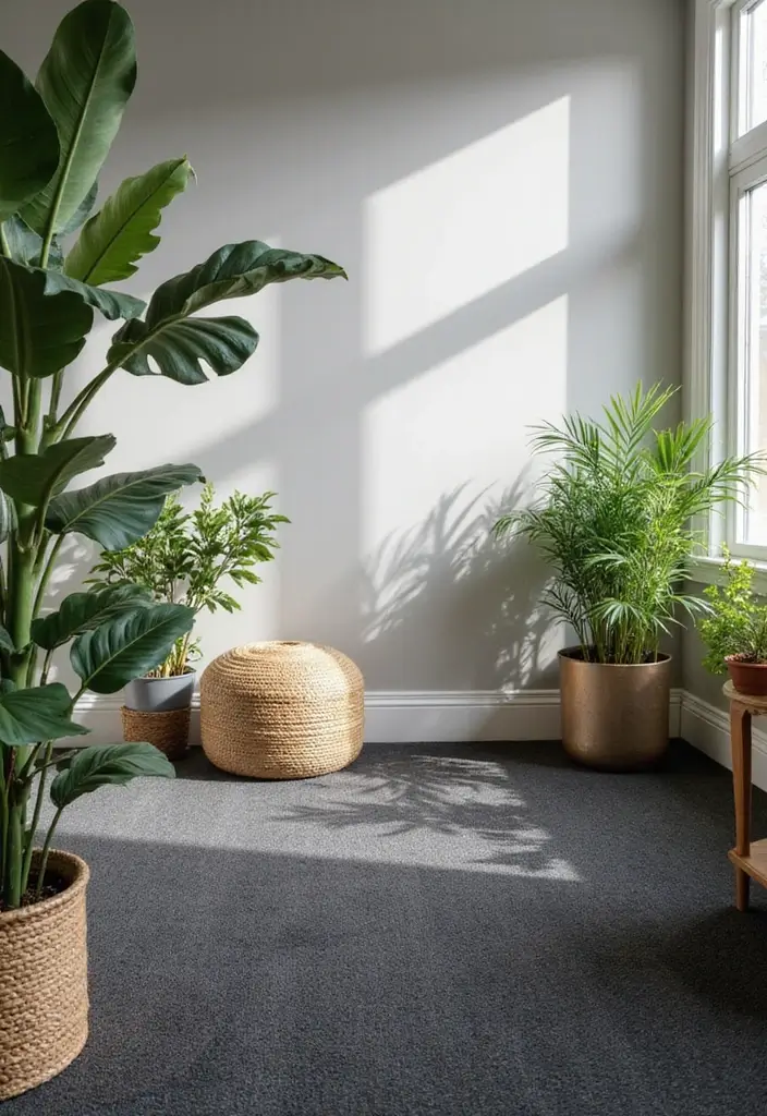 30 Dark Grey Carpet Bedroom Ideas That Feel Luxe & Modern - 28. Incorporating Nature